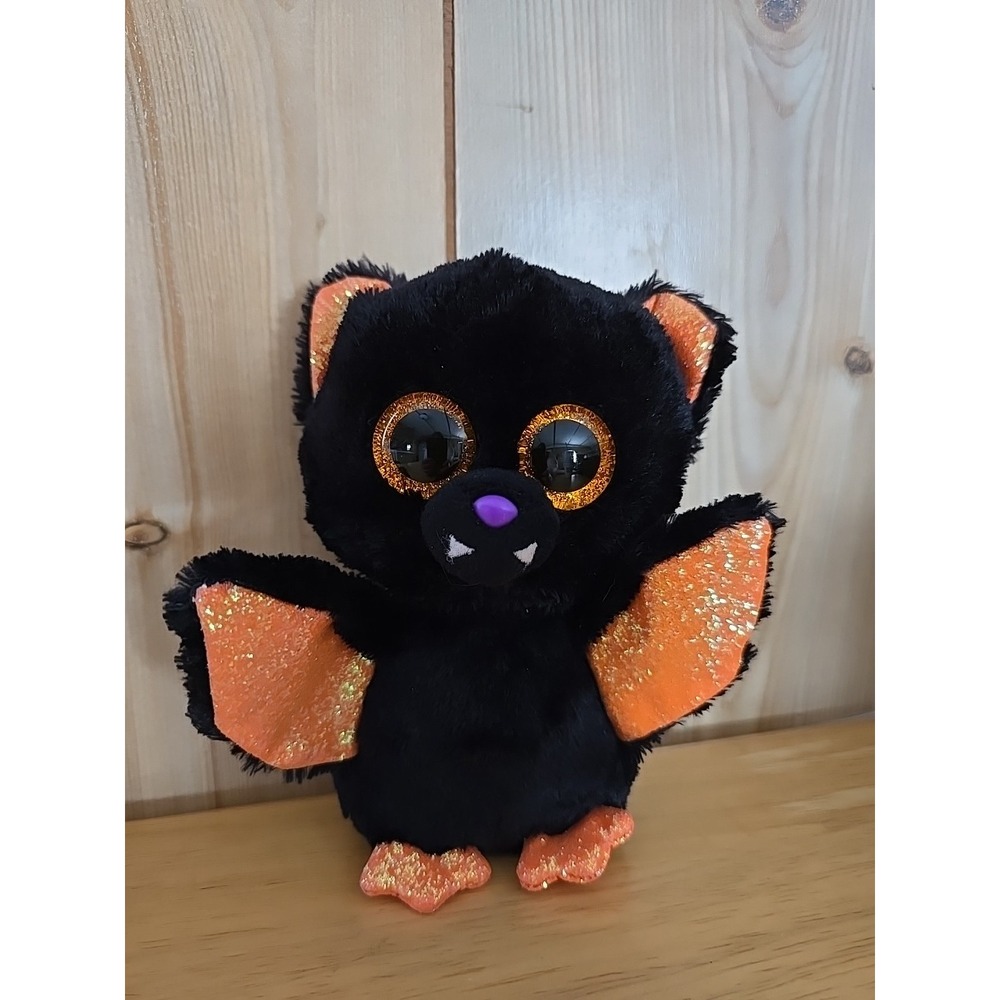 Ty Beanie Boos Echo Bat Plush 5.5" Halloween Orange Glitter Wings